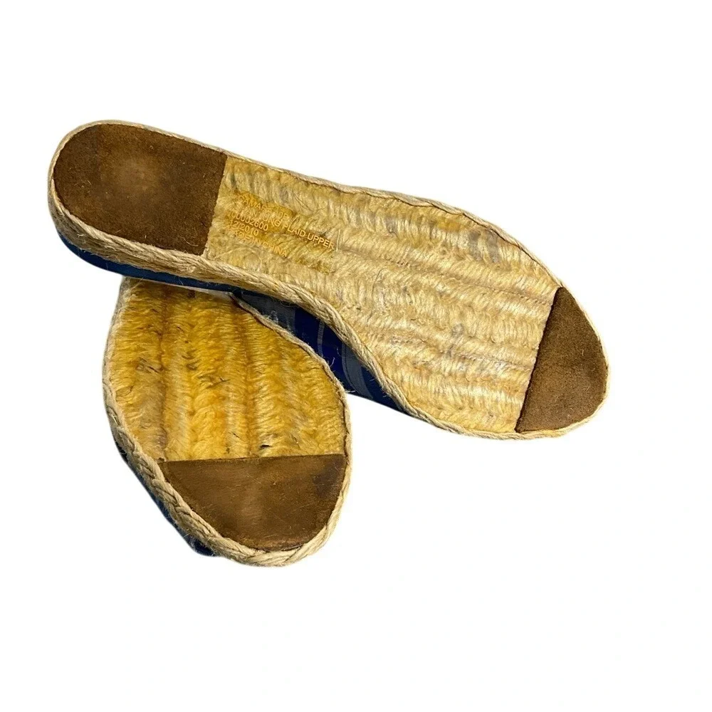 Lauren‎ Ralph Lauren Womens CAMARA Blue Plaid Wedge Slingback Sandals Size 10B